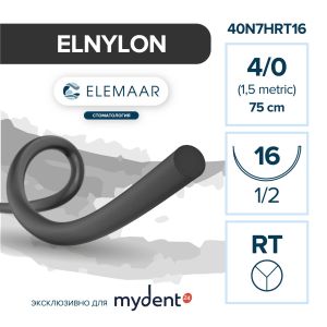 Шовный материал ELNYLON 4/0 (12 шт, 75 см, 1/2, 16 мм, таперкат)