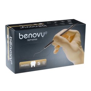 Перчатки BENOVY латексные, цвет: светло-желтый, 50 пар, р-р S