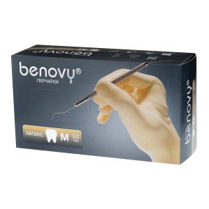 Перчатки BENOVY латексные, цвет: светло-желтый, 50 пар, р-р M