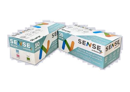 Маски *SENSE Professional* 3-х слойные на резинке (50 шт), голубые, пр. Россия