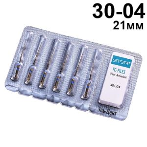 Файлы машинные TC-files Gold, для минимально инвазивной эндодонтии, размер 30/.04, длина 21мм, никель-титан - 6 шт. STEA