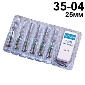 Файлы машинные с памятью формы TC-files, размер 35/.04, длина 25мм, никель-титан - 6 шт. STEA