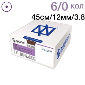 ПГА 6/0 45см 12мм 3/8 колющая 24шт фиолетовый