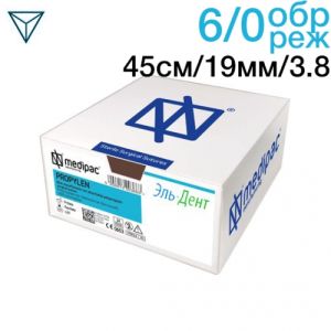 Пропилен 6/0 45см 19мм 3/8 обратно-режущая 24шт голубой