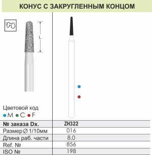 ZH322 Алмазные боры (Циркониевые) Dentex Diamonds для прямого након. HP