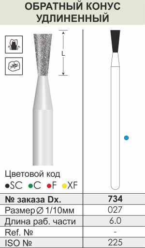 734 Алмазные боры (Циркониевые) Dentex Diamonds для прямого након. HP