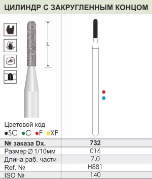 732 Алмазные боры (Циркониевые) Dentex Diamonds для прямого након. HP