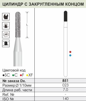 851 Алмазные боры (Циркониевые) Dentex Diamonds для прямого након. HP