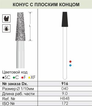 916 Алмазные боры (Циркониевые) Dentex Diamonds для прямого након. HP