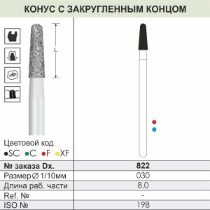 822 Алмазные боры (Циркониевые) Dentex Diamonds для прямого након. HP