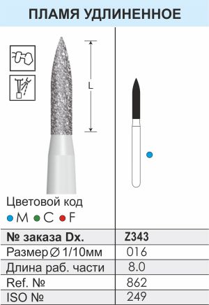 Z343 Алмазные боры (Циркониевые) Dentex Diamonds для турб. након. FG