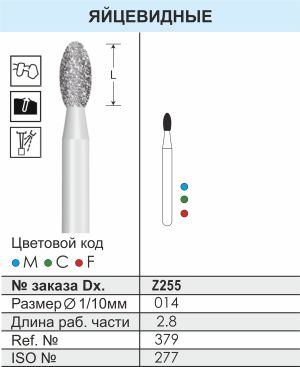 Z255 Алмазные боры (Циркониевые) Dentex Diamonds для турб. након. FG