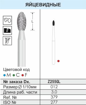 Z255GL Алмазные боры (Циркониевые) Dentex Diamonds для турб. након. FG