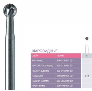 6 Твердосплавные боры Prima для углового након. RA (22 мм)