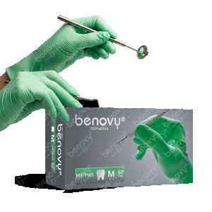 Перчатки BENOVY Dentаl Formula MultiColor; нитриловые; текстурированные на пальцах, Зеленые