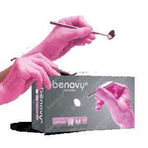 Перчатки BENOVY Dentаl Formula Nitrile MultiColor; нитриловые; текстурированные на пальцах, Розовые